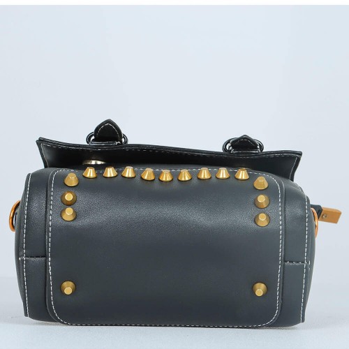 Rivets Fashion Magnetic Closure Women's Leather Shoulder Bag - Black image