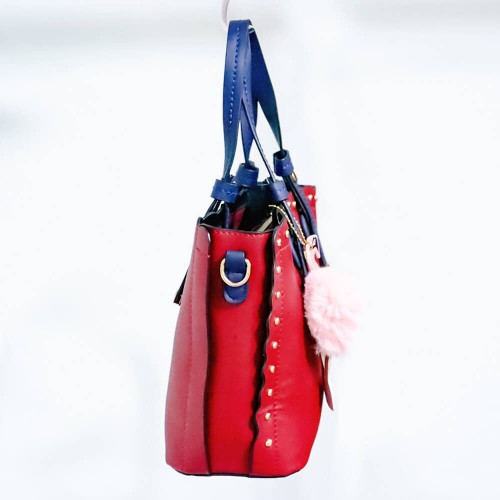 Women's Leather Hand Bag Furry Cartoon Ball - Red image