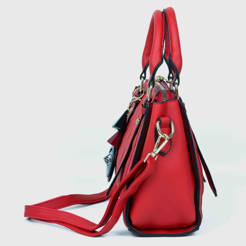 Zipper closure Leather Tote Bag For women - Red image