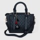 Zipper closure Diamond Stitched Leather Hand Bag For women - Black image
