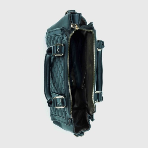 Zipper closure Diamond Stitched Leather Hand Bag For women - Black image