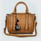 Zipper closure Diamond Stitched Leather Hand Bag For women - Brown image