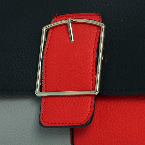 Buckle Closure Contrast Women Shoulder Handbag - Red image