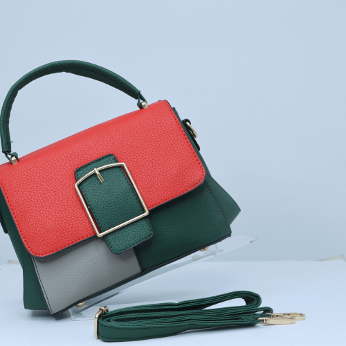 Buckle Closure Contrast Women Shoulder Handbag - Green image