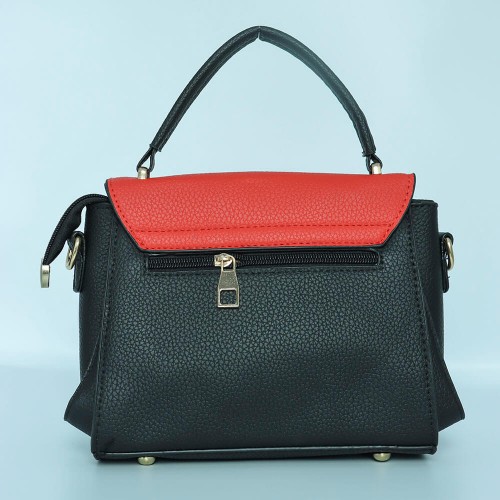 Buckle Closure Contrast Women Shoulder Handbag - Black image