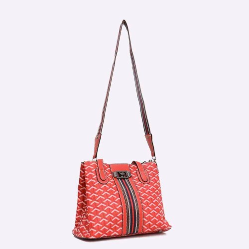 Rotating Closure Synthetic Leather Women's Hand Bag Set - Red image