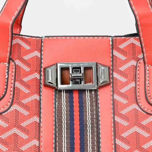 Rotating Closure Synthetic Leather Women's Hand Bag Set - Red image