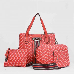 Rotating Closure Synthetic Leather Women's Hand Bag Set - Red