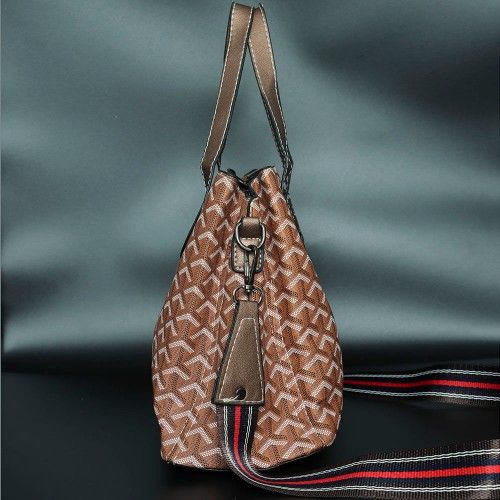 Rotating Closure Synthetic Leather Women's Hand Bag Set - Chocolate image