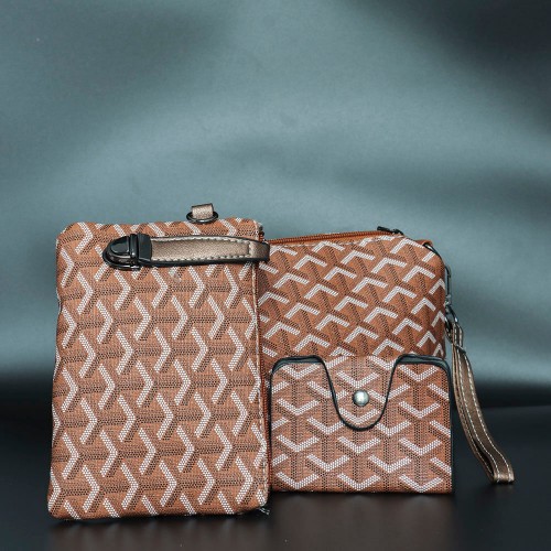 Rotating Closure Synthetic Leather Women's Hand Bag Set - Chocolate image