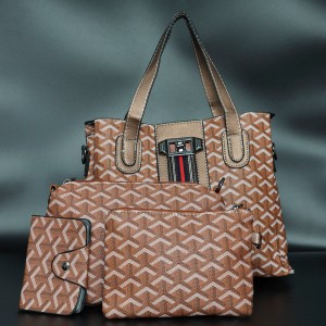 Rotating Closure Synthetic Leather Women's Hand Bag Set - Chocolate