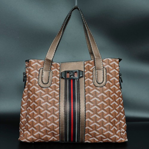Rotating Closure Synthetic Leather Women's Hand Bag Set - Chocolate image