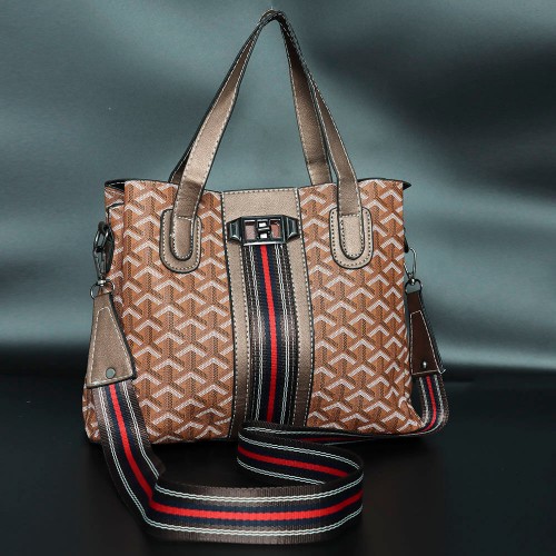 Rotating Closure Synthetic Leather Women's Hand Bag Set - Chocolate image