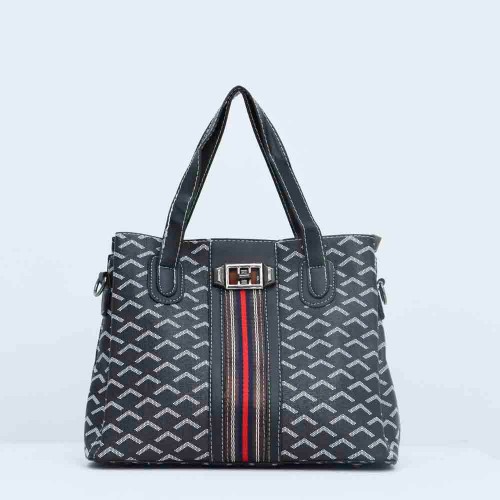  Rotating Closure Nylon Strap Women's Leather Hand Bag - Black image
