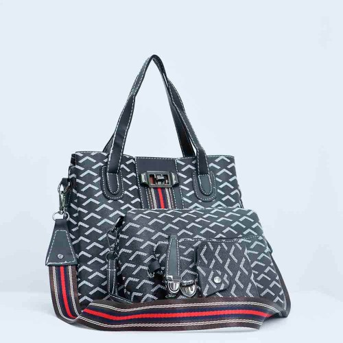  Rotating Closure Nylon Strap Women's Leather Hand Bag - Black image