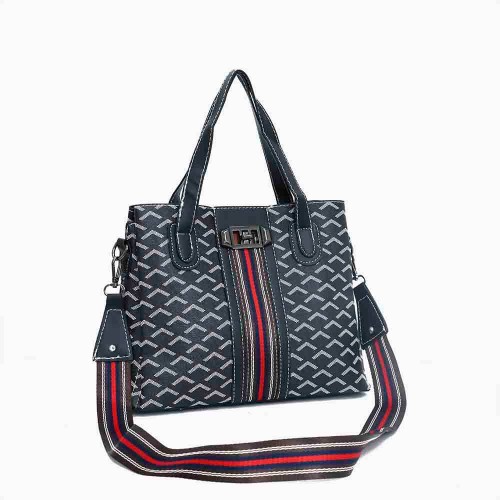  Rotating Closure Nylon Strap Women's Leather Hand Bag - Black image