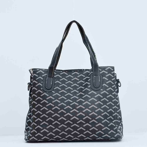  Rotating Closure Nylon Strap Women's Leather Hand Bag - Black image