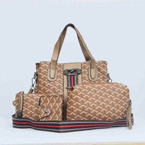 Rotating Closure Synthetic Leather Women's Hand Bag Set - Brown