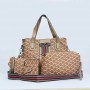 Rotating Closure Synthetic Leather Women's Hand Bag Set - Brown