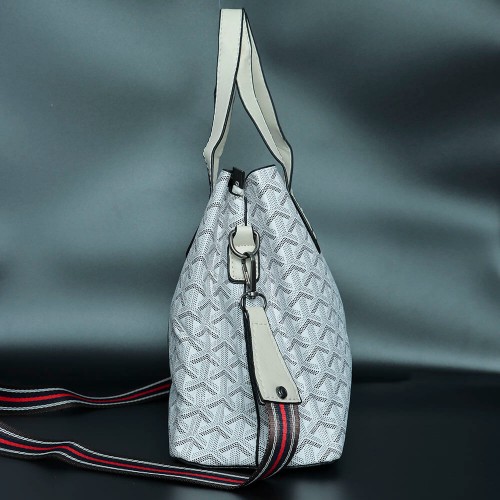 Rotating Closure Synthetic Leather Women's Hand Bag Set - White image