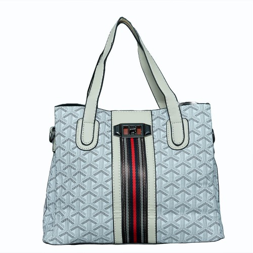 Rotating Closure Synthetic Leather Women's Hand Bag Set - White image