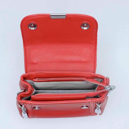 Dual Zipper Magnetic Flap closure women's Shoulder Bag - Red image