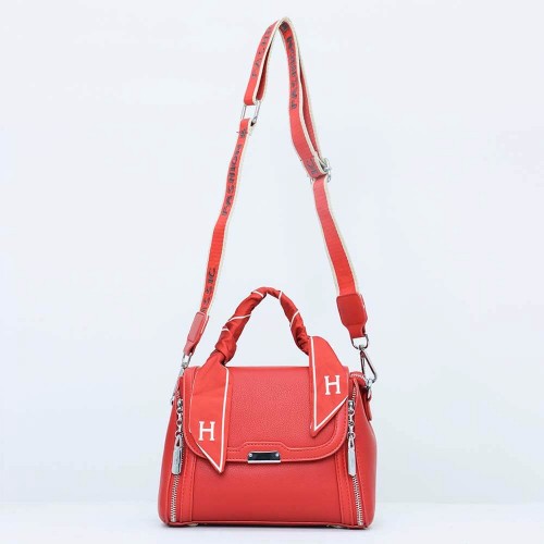 Dual Zipper Magnetic Flap closure women's Shoulder Bag - Red image