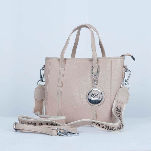 Zipper Closure Women's Plain Style Leather Handbag - Cream image