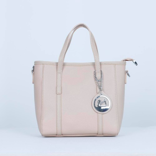 Zipper Closure Women's Plain Style Leather Handbag - Cream image