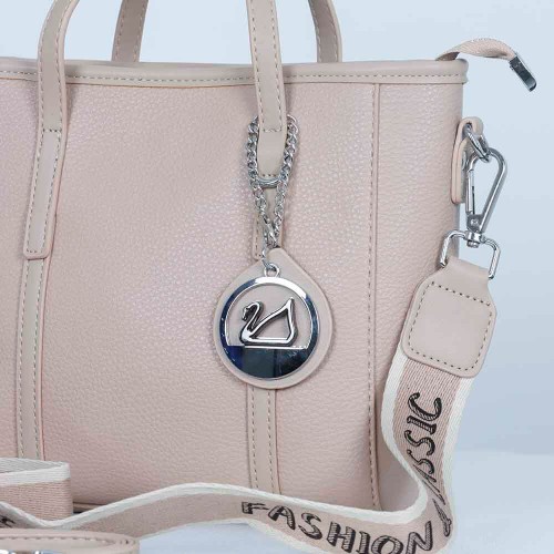 Zipper Closure Women's Plain Style Leather Handbag - Cream image