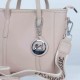 Zipper Closure Women's Plain Style Leather Handbag - Cream image