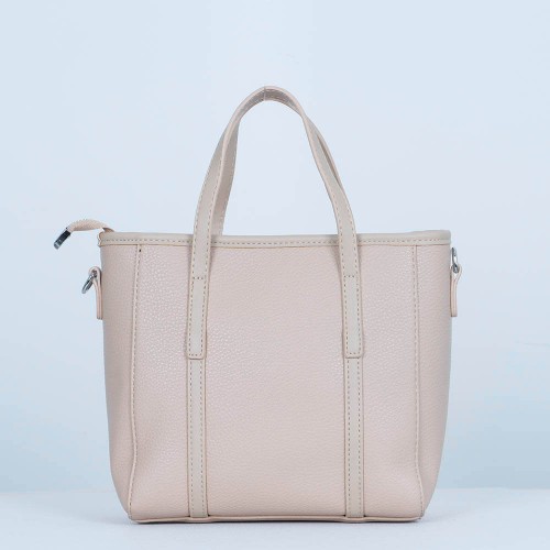 Zipper Closure Women's Plain Style Leather Handbag - Cream image