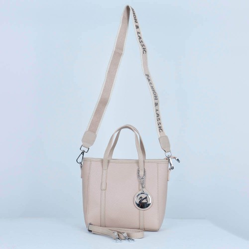 Zipper Closure Women's Plain Style Leather Handbag - Cream image