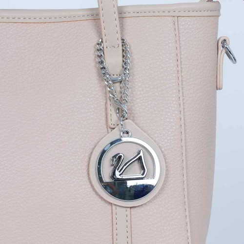 Zipper Closure Women's Plain Style Leather Handbag - Cream image