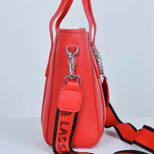 Pendant Fashion Magnetic Closure Women's Synthetic Leather Hand Bag - Red image