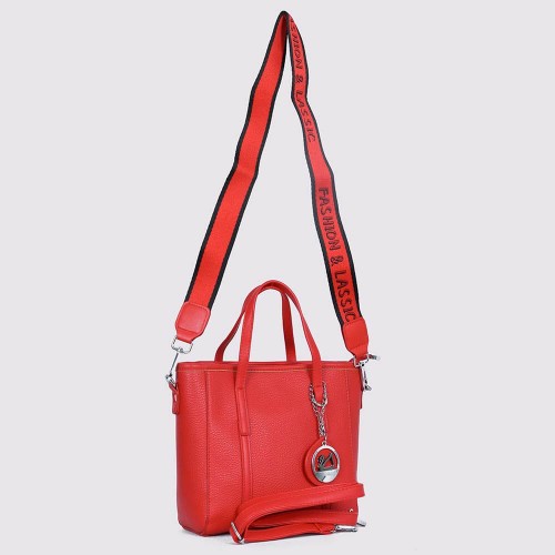 Pendant Fashion Magnetic Closure Women's Synthetic Leather Hand Bag - Red image