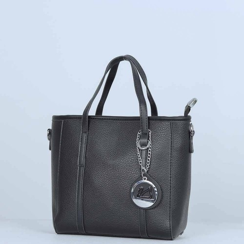 Zipper Closure Women's Plain Style Leather Handbag - Black image