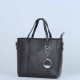 Zipper Closure Women's Plain Style Leather Handbag - Black image