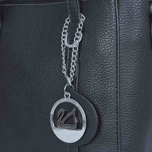 Zipper Closure Women's Plain Style Leather Handbag - Black image