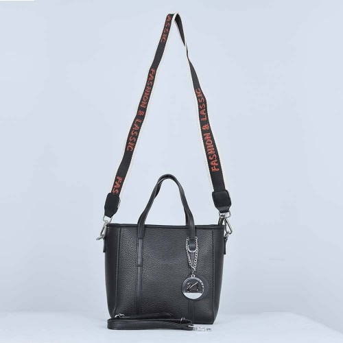 Zipper Closure Women's Plain Style Leather Handbag - Black image