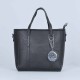 Zipper Closure Women's Plain Style Leather Handbag - Black image