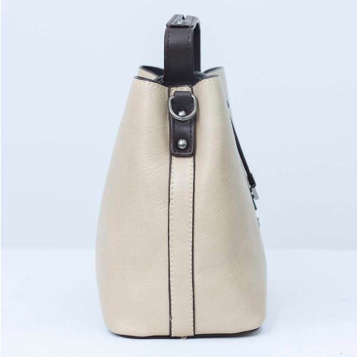 Zipper Closure Leather Shoulder Bag for Women's - Cream image