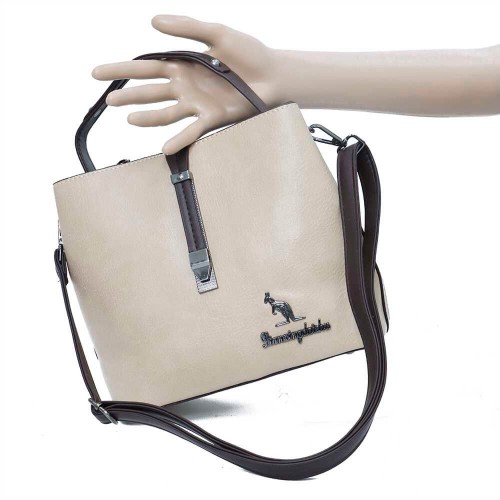 Zipper Closure Leather Shoulder Bag for Women's - Cream image