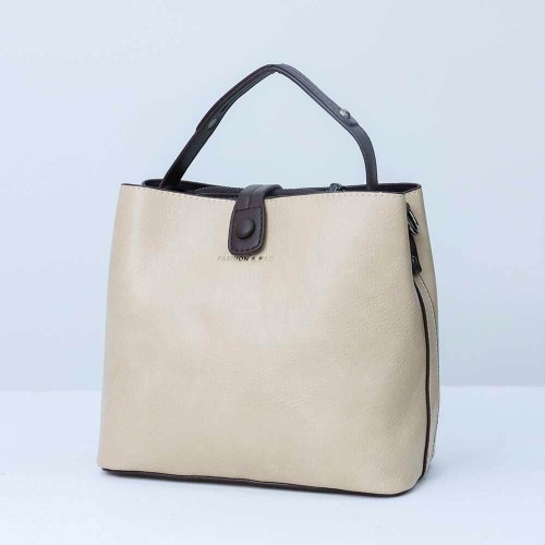 Zipper Closure Leather Shoulder Bag for Women's - Cream image