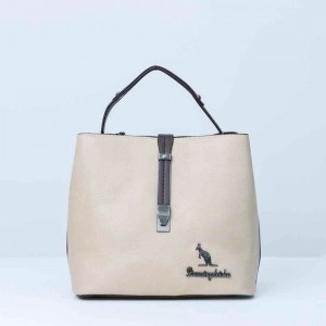 Magnetic Buckle Large Space Leather Shoulder Bag For Women's - Cream