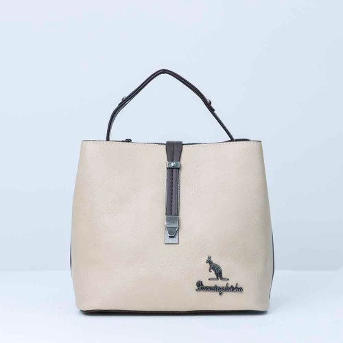 Zipper Closure Leather Shoulder Bag for Women's - Cream image