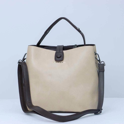Zipper Closure Leather Shoulder Bag for Women's - Cream image
