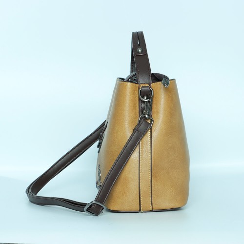 Zipper Closure Leather Shoulder Bag for Women's - Light Brown image