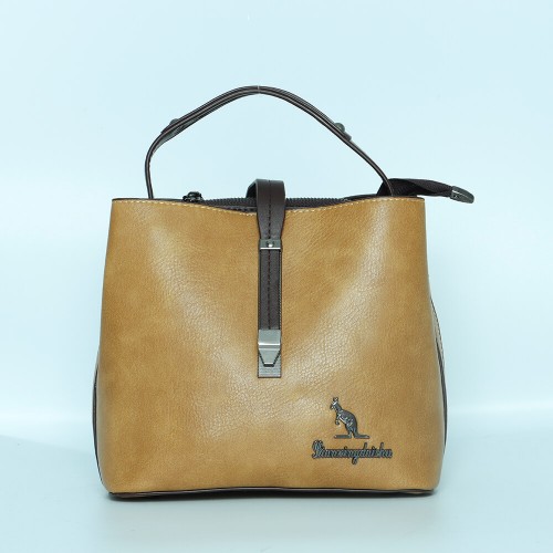 Zipper Closure Leather Shoulder Bag for Women's - Light Brown image