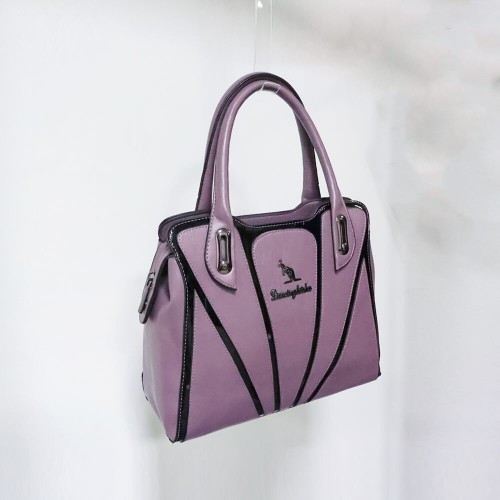 Elegant Dual Strapped Leather Women Hand Bag - Purple image